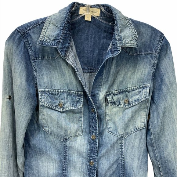 Cloth And Stone Denim Shirt Roll Tab Sleeve Tencel - Picture 2 of 10